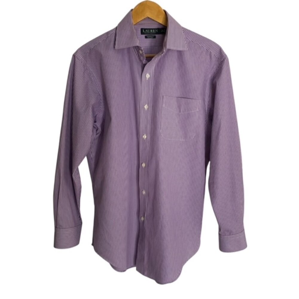 Ralph Lauren Purple & White Striped Classic Fit Button Up Shirt 15 1/2